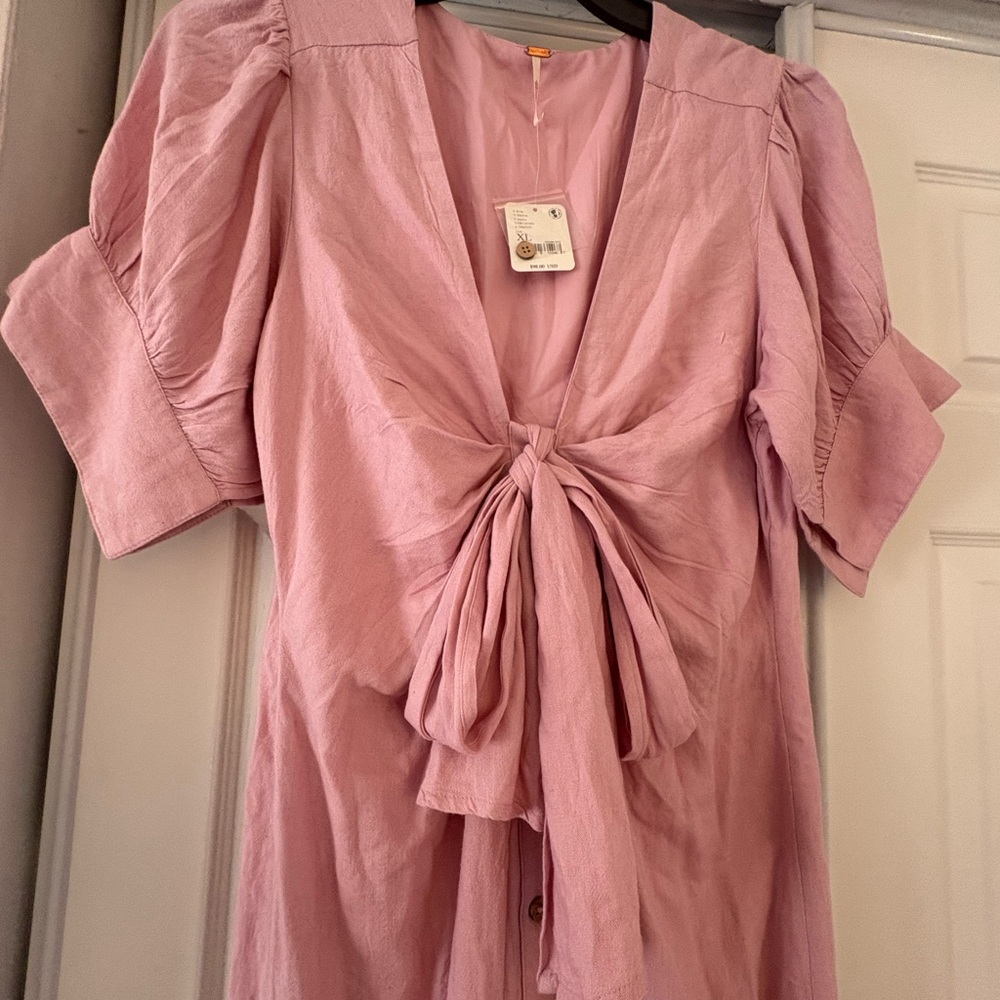 Free People Dusty Pink Tie-Front Maxi Dress